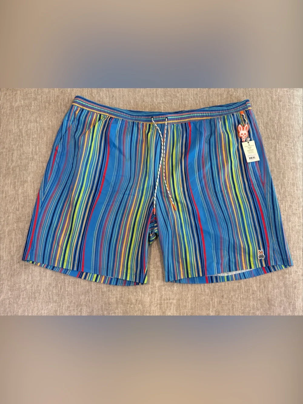 Men’s Size 5XLT Psycho Bunny Adkins 10” Swim Shorts  Glacial Blue Stripes NEW